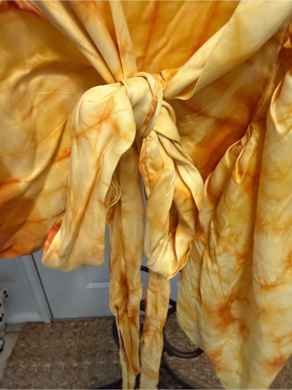 Cee Cees Closet Yellow Tie Dye Funky Wrap Crop Top Dramatic Balloon Sleeves XL - Picture 11 of 13